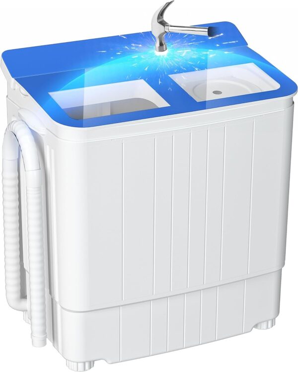Portable Washing Machine – 14.5 lbs Mini Twin Tub Washer & Spin Dryer for Apartments, Dorms, RVs, Camping – Gray/Blue