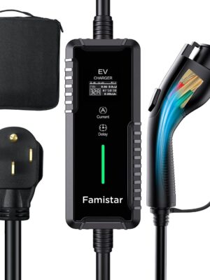 Level 2 & Level 1 EV Charger, 16Amp 110-240V Portable J1772 Electric Car Charger with Adjustable Amp Delayed Timer 25ft Long Cord