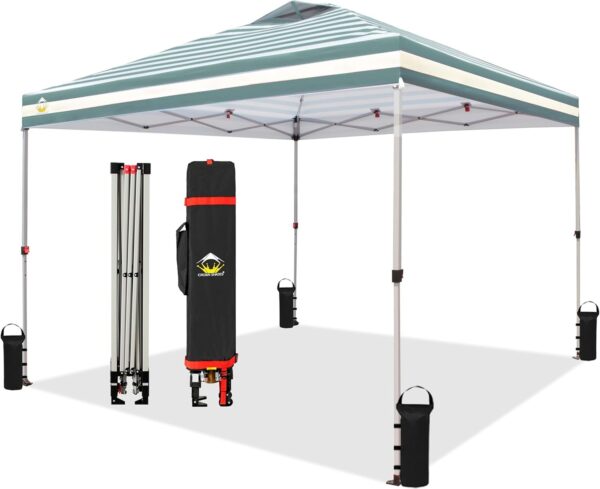 CROWN SHADES 10×10 Pop Up Canopy – Beach Tent with One Push Setup – Easy Outdoor Sun Shade for Events, Parties, Camping – Gazebo with STO-N-Go Cover Bag, Silver Coated Top, White