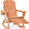 Folding Adirondack Rocking Chair,4-in-1 Multifunctional Patio Chair with Retractable Ottoman, Outdoor Chair Wood Texture, Lawn Chair for Porch, Backyard, Pool(Grey)