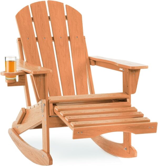 588184cfbb9d4021a61f18316c90018d Folding Adirondack Rocking Chair,4-in-1 Multifunctional Patio Chair with Retractable Ottoman, Outdoor Chair Wood Texture, Lawn Chair for Porch, Backyard, Pool(Grey)