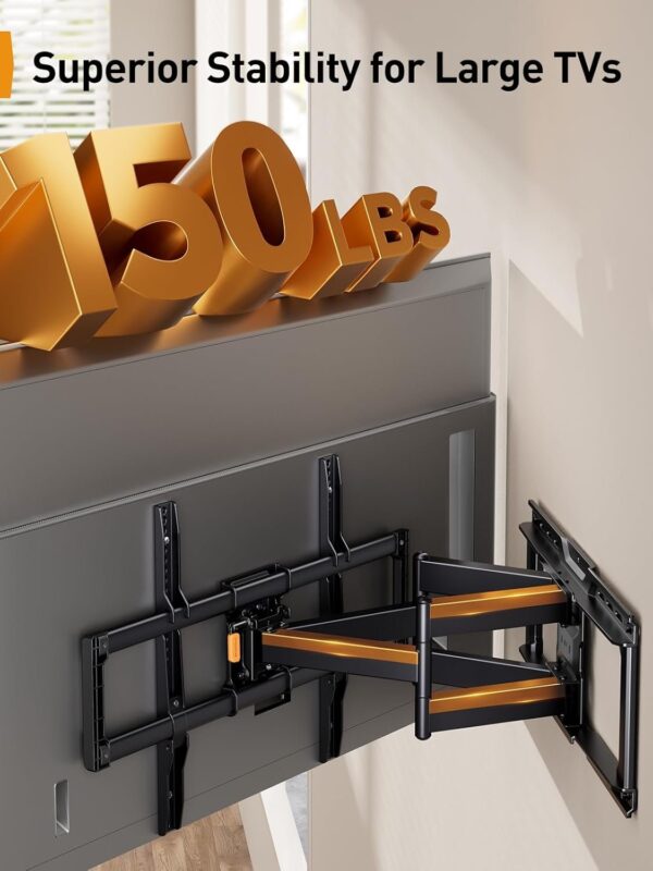 Perlegear UL-Listed Full Motion TV Wall Mount for 42–90 Inch TVs up to 150 lbs, Pre-Assembled TV Mount with Tool-Free Tilt, Swivel, Extension, Max VESA 600 x 400mm, 12′′/16′′/18′′/24′′ Wood Studs, PGLF16