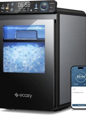 ecozy Nugget Ice Maker Countertop, Smart Pebble Ice Machine with APP Control, 44 lbs/24H Soft Pellet Chewable Ice with Self-Cleaning, Stainless Steel