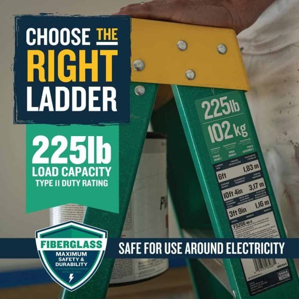 58af7e0c6381471e897e40d2307658cb Werner 6 ft. Fiberglass Step Ladder (10 ft. Reach Height) with 225 lb. Load Capacity Type II Duty Rating