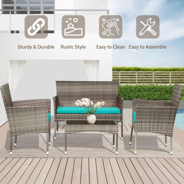 Patio Furniture Set 4 Pieces Outdoor Rattan Chair Wicker Sofa Garden Conversation Bistro Sets for Yard (Brown)