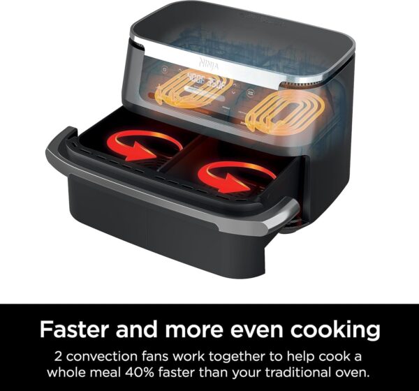 58fdf168e3984a0aa94e884f6580f944 DZ401 Foodi 10 Quart 6-in-1 DualZone XL 2-Basket Air Fryer with 2 Independent Frying Baskets, Match Cook & Smart Finish to Roast, Broil, Dehydrate for Quick, Easy Family-Sized Meals, Grey