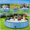 Foldable Dog Swimming Pool, 120′′x20′′ Oversize Collapsable Hard Plastic Potable Bathing Tub for Pet Dog Kiddie Pool Indoor and Outdoor Leakproof PVC Play Pool for Large Dogs Pets Puppy Kids Blue