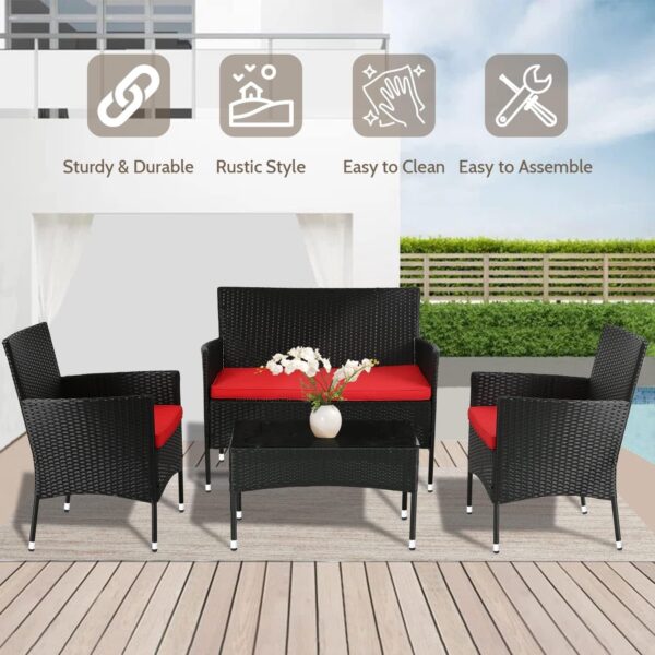 Patio Furniture Set 4 Pieces Outdoor Rattan Chair Wicker Sofa Garden Conversation Bistro Sets for Yard (Brown)