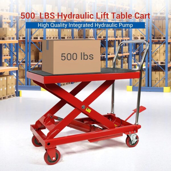 500LBS Hydraulic Lift Table Cart, 30′′ Lifting Height., Double Scissor Lift Table with 4 Wheels and Non-Slip Pad, Hydraulic Scissor Lift Table for Material Handling and Transportation