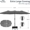 15ft Patio Umbrella Double-Sided Outdoor Market Extra Large Umbrella with Crank, Umbrella Base Included (Dark Red)