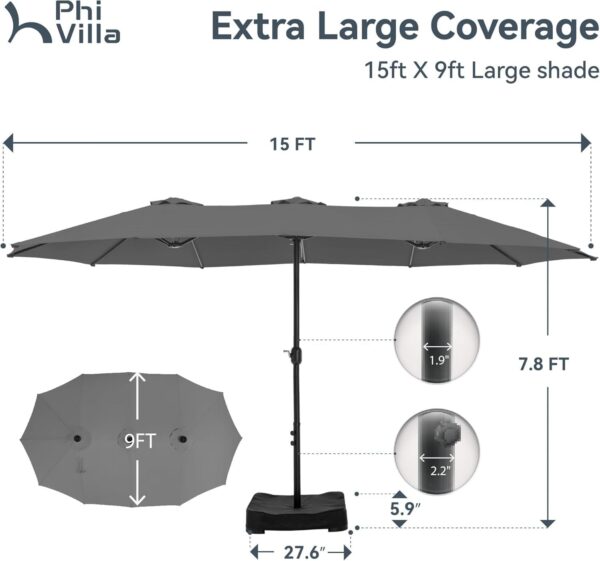 5a08aa251773444d859b971a80503099 15ft Patio Umbrella Double-Sided Outdoor Market Extra Large Umbrella with Crank, Umbrella Base Included (Dark Red)