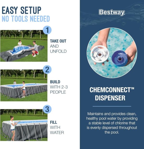 Bestway Oval Above Ground Pool Set (10′ x 6’7′′ x 33′′)| Includes Filter Pump & ChemConnect Dispenser