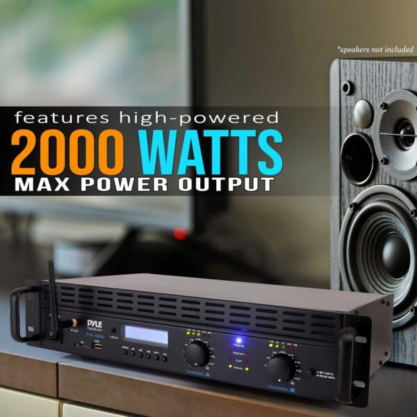 5a160ca98ec04e6f8c719af2c007f5c4 2-Channel Bluetooth Power Amplifier – 2000W Bridgeable Rack Mount Pro Audio Sound Wireless Home Stereo Receiver w/TRS XLR Input,LCD, Bridge Mode, Cooling Fan – Entertainment Speaker System