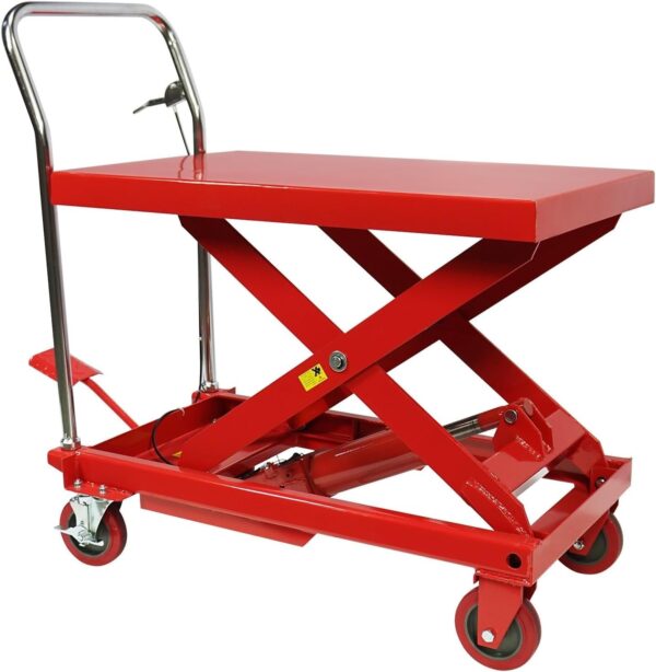 5a50c6189cae453394473343f381e47e 660LBS Hydraulic Lift Table Cart – 31′′ Lift Height, Double Scissor Design with 4 Wheels & Non-Slip Pad for Material Handling