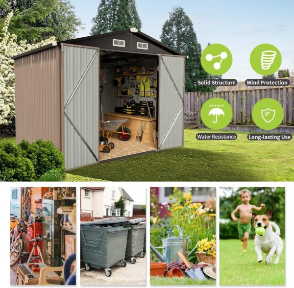5a947bd07b554b0ea36f7cd436739469 Aoxun 6.2×4 FT Shed Outdoor Storage Shed Metal Garden Shed with Lockable Doors & Slooping Roof Tool Shed Bike Shed for Backyard, Patio, Poolside (Brown)