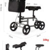 4 Wheels Knee Scooter Walker, All Terrain Rolling Steerable Adjusted Height Walking Aid with Storage Bags