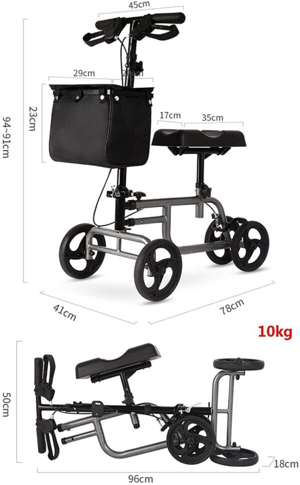 5abc2a8ed7d1458ba49c2378bed5719f 4 Wheels Knee Scooter Walker, All Terrain Rolling Steerable Adjusted Height Walking Aid with Storage Bags