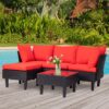 Patio Furniture Set 4 Pieces Outdoor Rattan Chair Wicker Sofa Garden Conversation Bistro Sets for Yard (Brown)