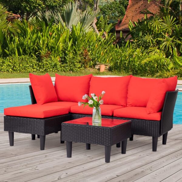 Patio Furniture Set 4 Pieces Outdoor Rattan Chair Wicker Sofa Garden Conversation Bistro Sets for Yard (Brown)