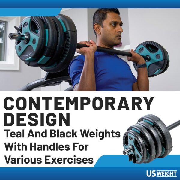 5b010ab43e794154a2c4438a3baf43f8 US Weight Barbell Weight Set for Home Gym with 55” padded Bar – Adjustable Weights for Exercise, Lifting, and to Build Muscle