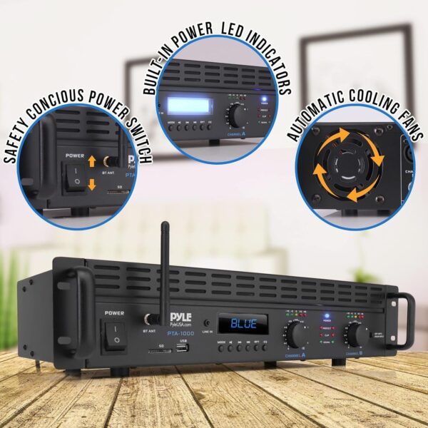5b028b04bef54d14bf3081d0b2dcf73f 2-Channel Bluetooth Power Amplifier – 2000W Bridgeable Rack Mount Pro Audio Sound Wireless Home Stereo Receiver w/TRS XLR Input,LCD, Bridge Mode, Cooling Fan – Entertainment Speaker System