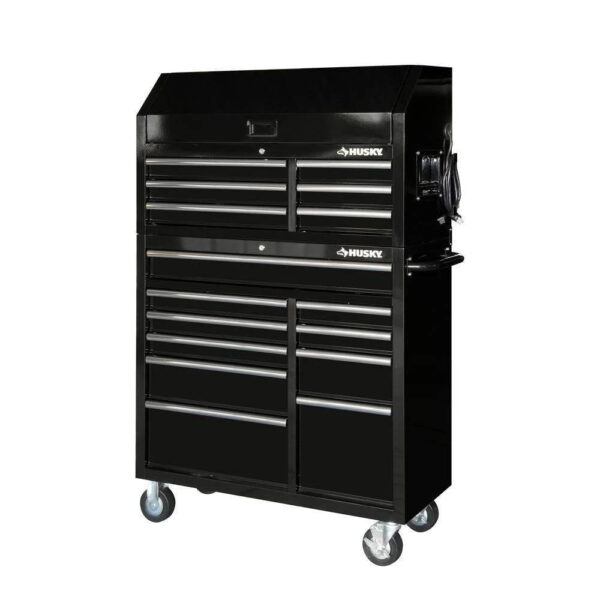 5b0ee9a1266f49aaa2a91288fbf763e6 41 in. 16-Drawer Tool Chest and Cabinet Combo in Gloss Black