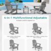 Folding Adirondack Rocking Chair,4-in-1 Multifunctional Patio Chair with Retractable Ottoman, Outdoor Chair Wood Texture, Lawn Chair for Porch, Backyard, Pool(Grey)