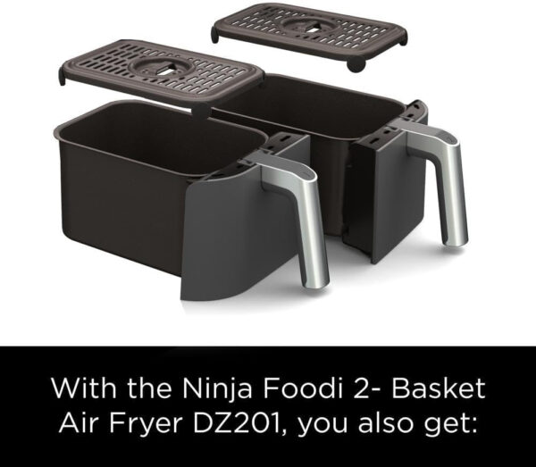 5b368ecaeebd47e2ba4007d78011e752 DZ401 Foodi 10 Quart 6-in-1 DualZone XL 2-Basket Air Fryer with 2 Independent Frying Baskets, Match Cook & Smart Finish to Roast, Broil, Dehydrate for Quick, Easy Family-Sized Meals, Grey