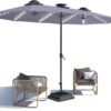 15ft Patio Umbrella with Solar Lights, Large Double Umbrella Outdoor, Rectangle 180”x106” Umbrellas with 156 PCS LED Lights and Crank Handle for Backyard Deck Pool Shade in Black(1.9′′ Pole)