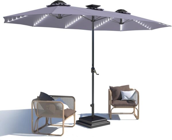5b402d27f8c44672bb667e7fdb2d3dff 15ft Patio Umbrella with Solar Lights, Large Double Umbrella Outdoor, Rectangle 180”x106” Umbrellas with 156 PCS LED Lights and Crank Handle for Backyard Deck Pool Shade in Black(1.9′′ Pole)