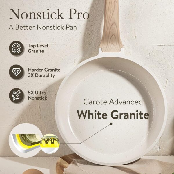22pcs Pots and Pans Set Nonstick, Cookware Set White Granite Induction Kitchen Cooking Set w/Frying Pans & Saucepans& Grill Pan(PFOS, PFOA Free)