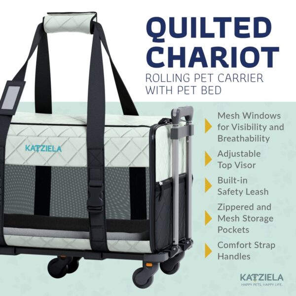 Quilted Chariot PRO Pet Carrier With Removable Wheels and Double Telescopic Handle