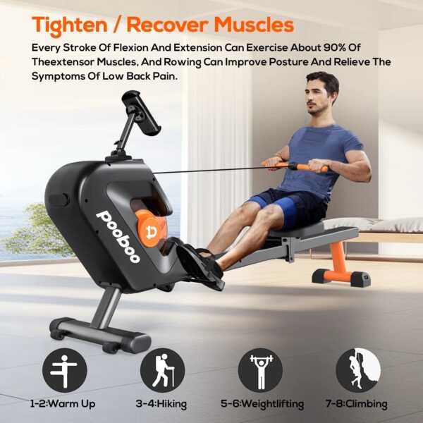 Magnetic Rowing Machine, 8-Level Resistance, Foldable, Ergonomic Design, Supports 350 lbs, Home Exercise Equipment