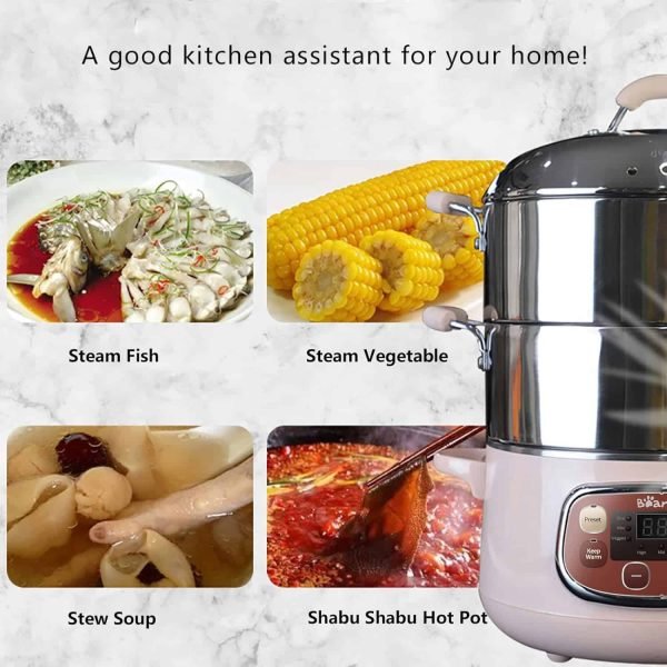 Bear Electric Food Steamer,Stainless Steel Digital Steamer, 3 tier 8L Large Capacity Vegetable Steamer
