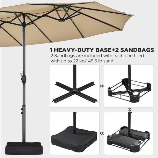 5bfe11ffc8044e009c91954dbc2d6b50 15 ft Large Patio Umbrella with Solar Lights Double-Sided Outdoor Rectangle Market Umbrellas with 36 LED Lights/Base Included/Easy Crank for Patio Garden Yard Pool Lawn, Brown
