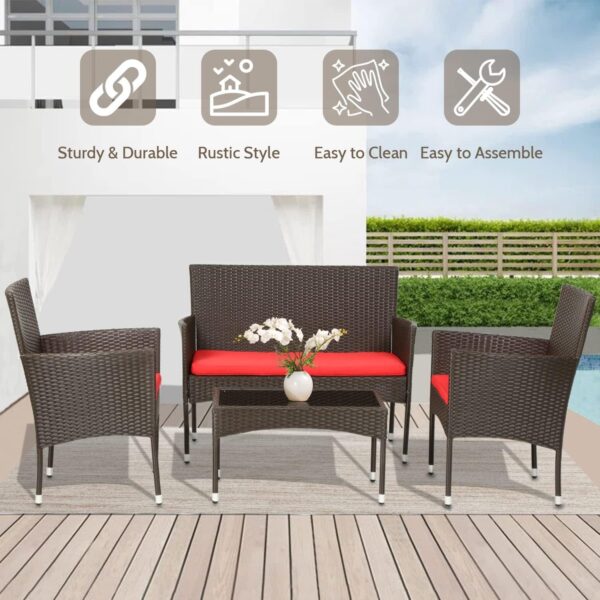 Patio Furniture Set 4 Pieces Outdoor Rattan Chair Wicker Sofa Garden Conversation Bistro Sets for Yard (Brown)