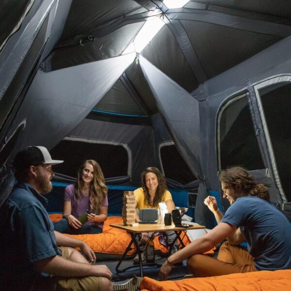 CORE Instant Cabin Tents with LED Lights | 6 Person / 9 Person / 12 Person Family Multi Room Lighted Pop Up Tents for Camping | Included Storage Pockets for Camping Accessories