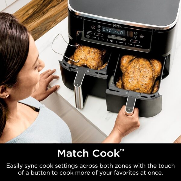 5c2793b1f64a4bc5a48f2ffbee7a040f DZ401 Foodi 10 Quart 6-in-1 DualZone XL 2-Basket Air Fryer with 2 Independent Frying Baskets, Match Cook & Smart Finish to Roast, Broil, Dehydrate for Quick, Easy Family-Sized Meals, Grey