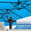 15 ft Large Patio Umbrella with Solar Lights Double-Sided Outdoor Rectangle Market Umbrellas with 36 LED Lights/Base Included/Easy Crank for Patio Garden Yard Pool Lawn, Brown