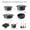 22pcs Pots and Pans Set Nonstick, Cookware Set White Granite Induction Kitchen Cooking Set w/Frying Pans & Saucepans& Grill Pan(PFOS, PFOA Free)