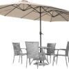 15ft Patio Umbrella with Solar Lights, Large Double Umbrella Outdoor, Rectangle 180”x106” Umbrellas with 156 PCS LED Lights and Crank Handle for Backyard Deck Pool Shade in Black(1.9′′ Pole)
