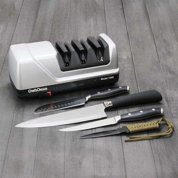 Chef’sChoice Trizor 15XV Professional Electric Knife Sharpener for Kitchen Knives, 75db, 3 Slots, Gray