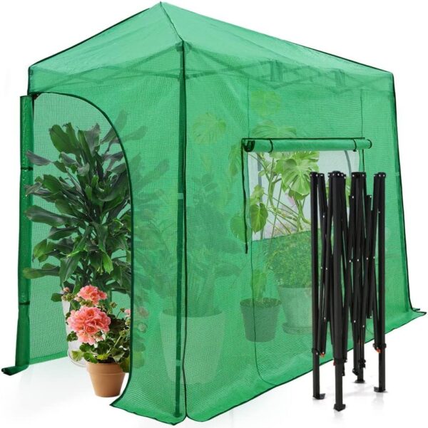 5d0c4afcee7d47f8943ec40efcb38644 EAGLE PEAK 6×4 Portable Walk-in Greenhouse, Pop-up Indoor Outdoor Garden Green House, Zippered Door and Windows, PE Cover, White