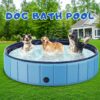 Foldable Dog Swimming Pool, 120′′x20′′ Oversize Collapsable Hard Plastic Potable Bathing Tub for Pet Dog Kiddie Pool Indoor and Outdoor Leakproof PVC Play Pool for Large Dogs Pets Puppy Kids Blue