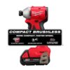 3650-21P M18 18-Volt Lithium-Ion Compact Brushless Cordless 1/4 in. Impact Driver Kit with One 2.0 Ah Battery, Charger Tool Bag