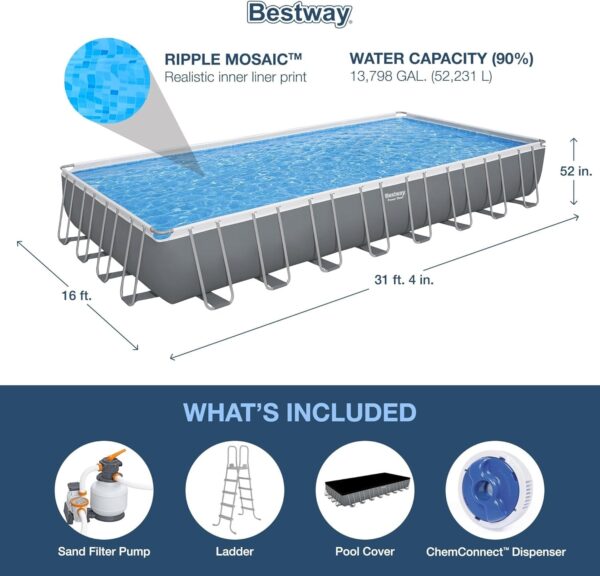 Bestway Oval Above Ground Pool Set (10′ x 6’7′′ x 33′′)| Includes Filter Pump & ChemConnect Dispenser