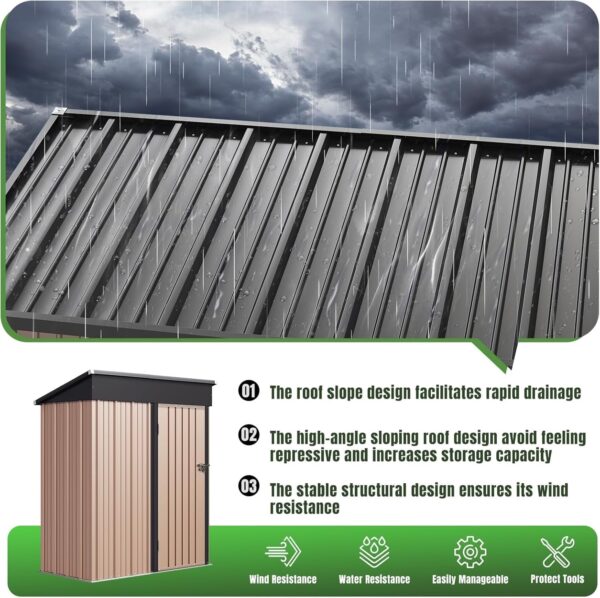 5dd20bc05ec14ae990467e18787638d7 Aoxun 6.2×4 FT Shed Outdoor Storage Shed Metal Garden Shed with Lockable Doors & Slooping Roof Tool Shed Bike Shed for Backyard, Patio, Poolside (Brown)