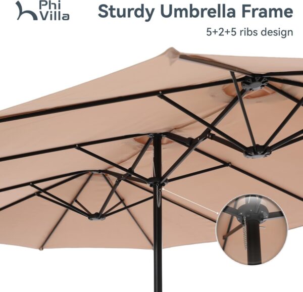 5de6e1f7ffa44a58b6eacf840838f4c3 15ft Patio Umbrella Double-Sided Outdoor Market Extra Large Umbrella with Crank, Umbrella Base Included (Dark Red)