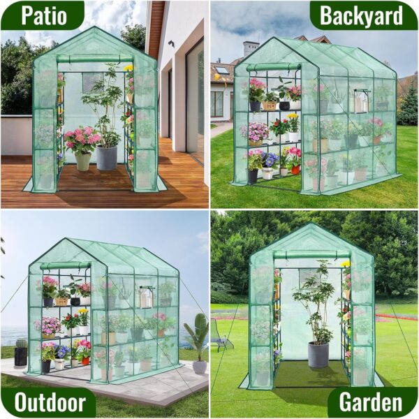 Greengro Greenhouse, 57 x 57 x 76” Greenhouses for Outdoors, Durable Green House Kit with Window, Thicken PE Cover, 3 Tiers 8 Shelves, Heavy Duty Walk in Green Houses for Indoor Backyard Outside