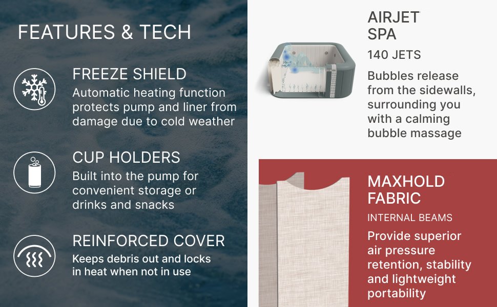 Coleman SaluSpa AirJet 6 Person Inflatable Square Hot Tub with 114 Jets. Gray